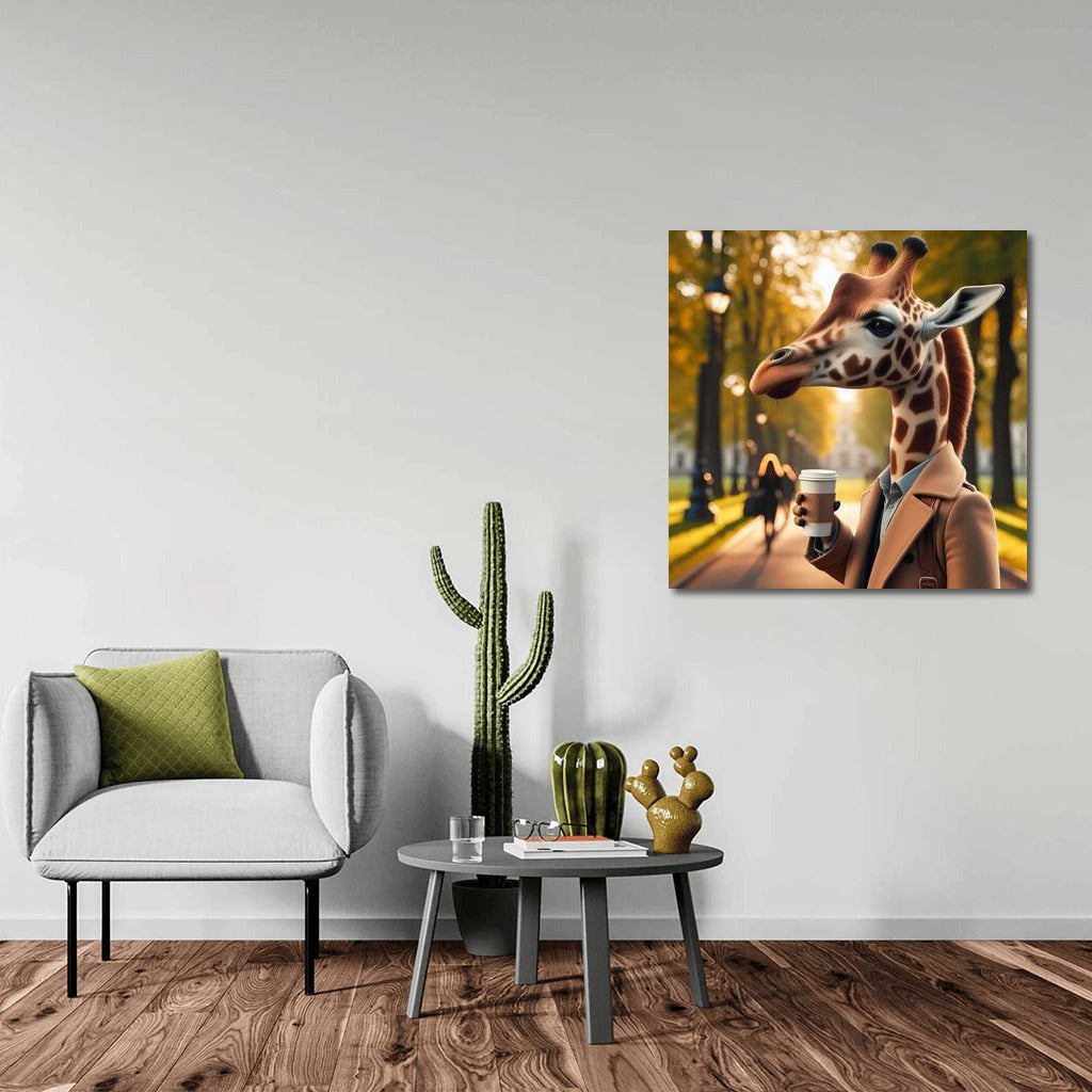 Giraffe with Coffee: A Walk in the Park