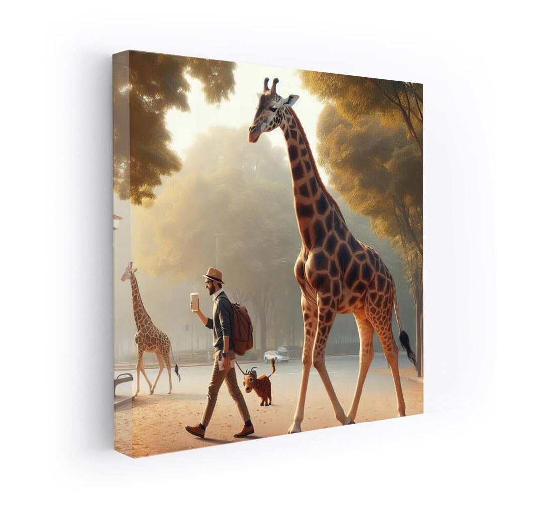 Morning Giraffe with Coffee in the Park: Fantasy Promenade