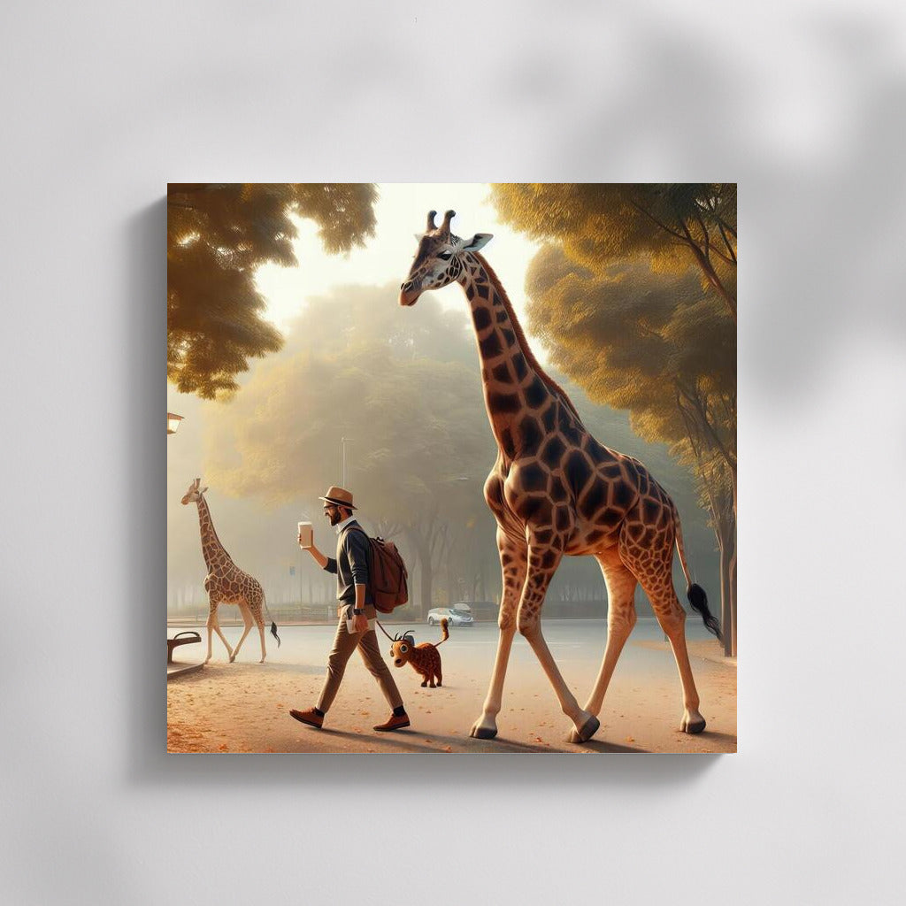 Morning Giraffe with Coffee in the Park: Fantasy Promenade