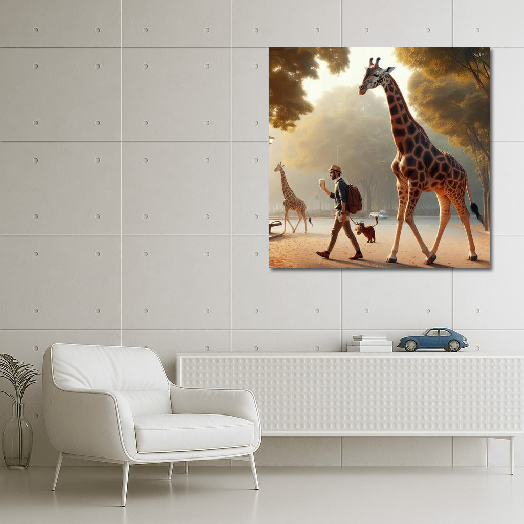 Morning Giraffe with Coffee in the Park: Fantasy Promenade