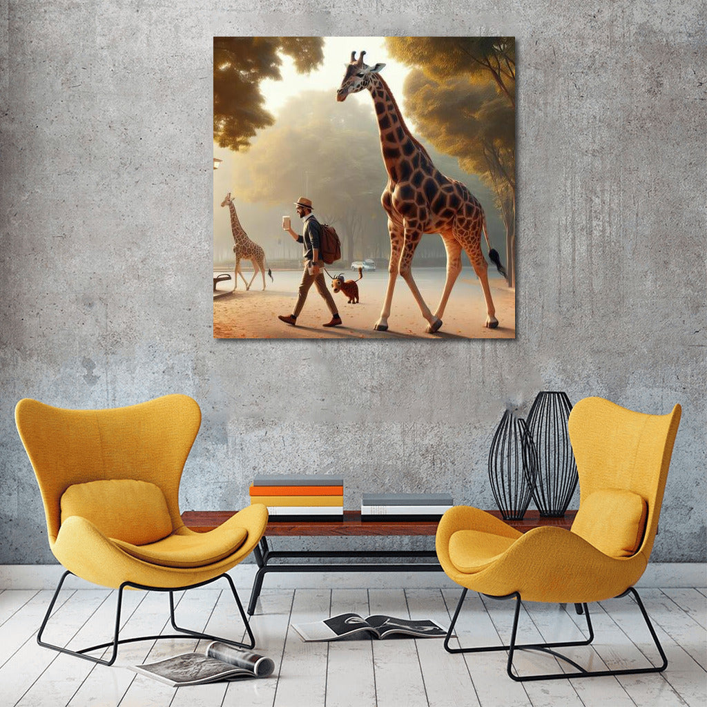 Morning Giraffe with Coffee in the Park: Fantasy Promenade
