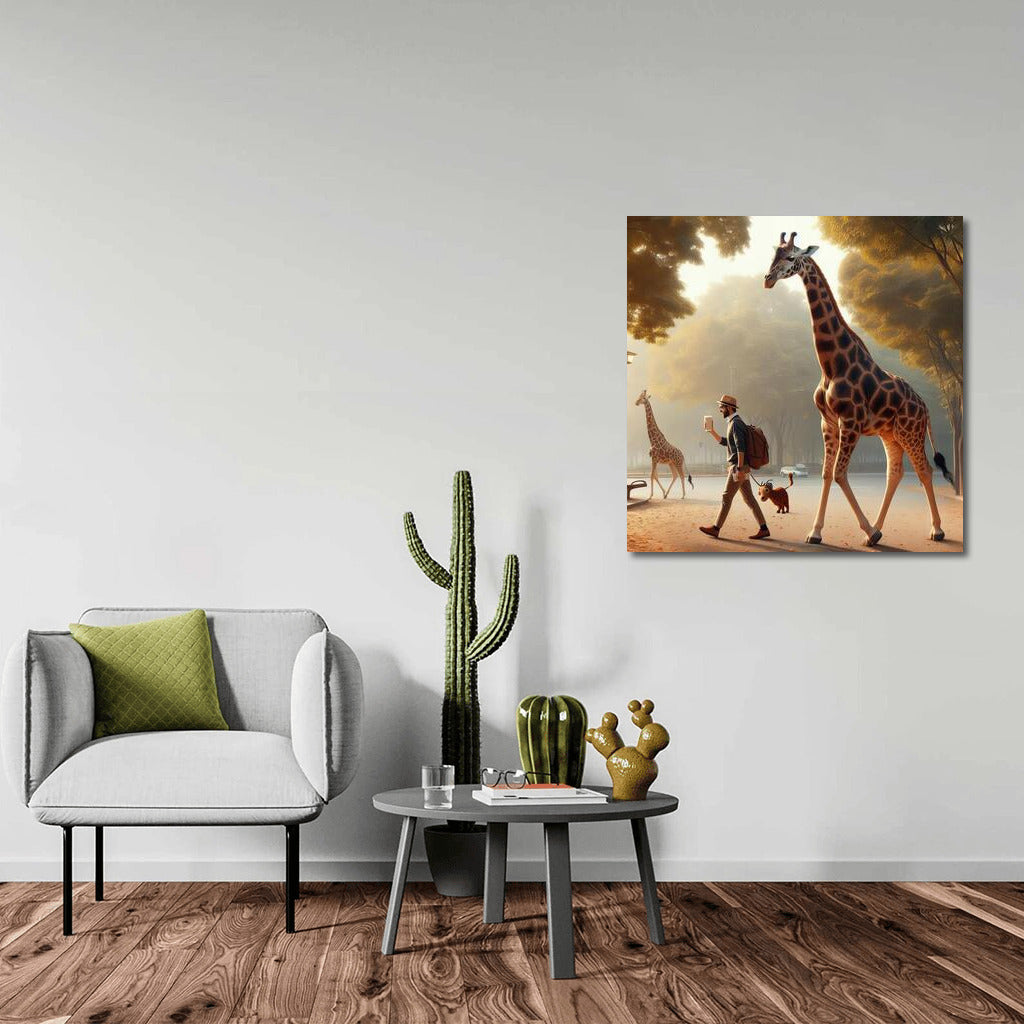 Morning Giraffe with Coffee in the Park: Fantasy Promenade