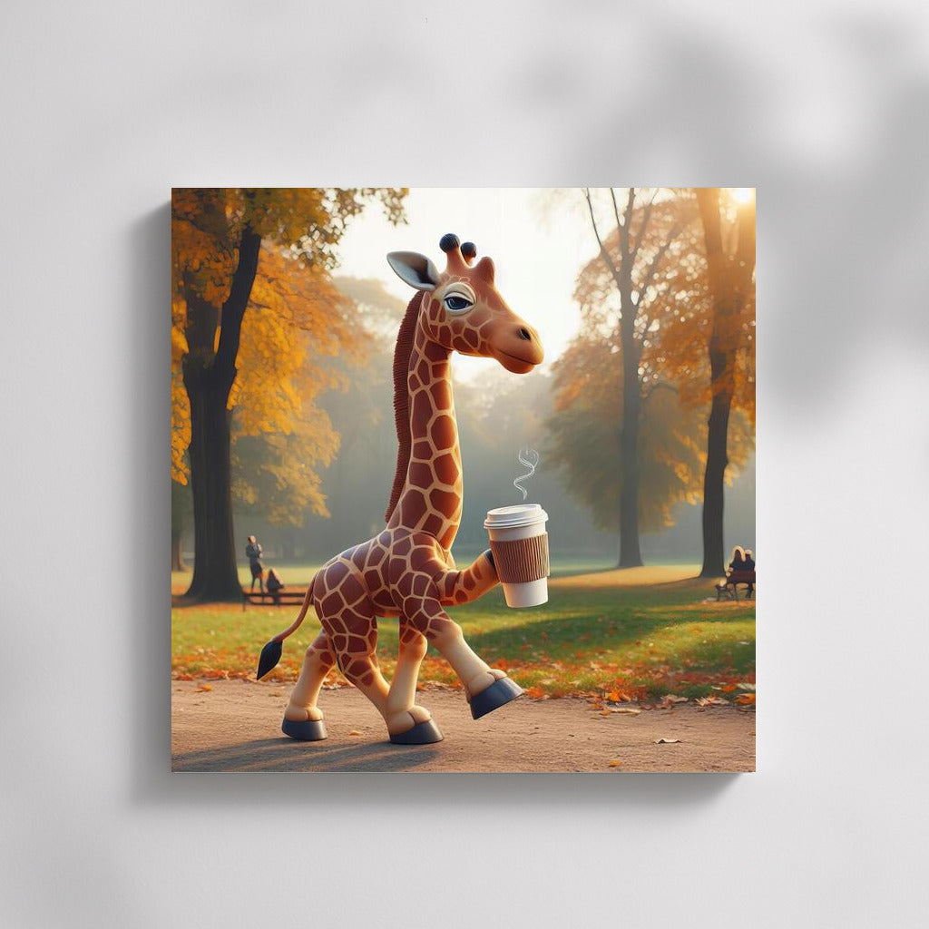 Giraffe with Coffee in the Park: A Smile for Every Day
