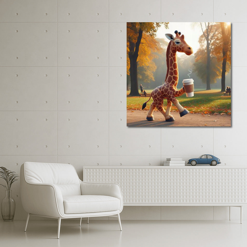 Giraffe with Coffee in the Park: A Smile for Every Day