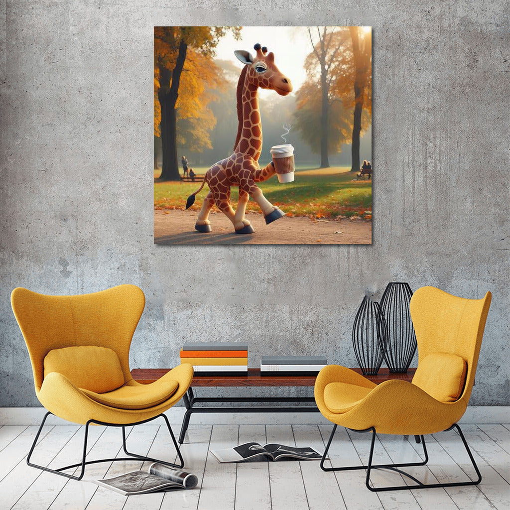 Giraffe with Coffee in the Park: A Smile for Every Day