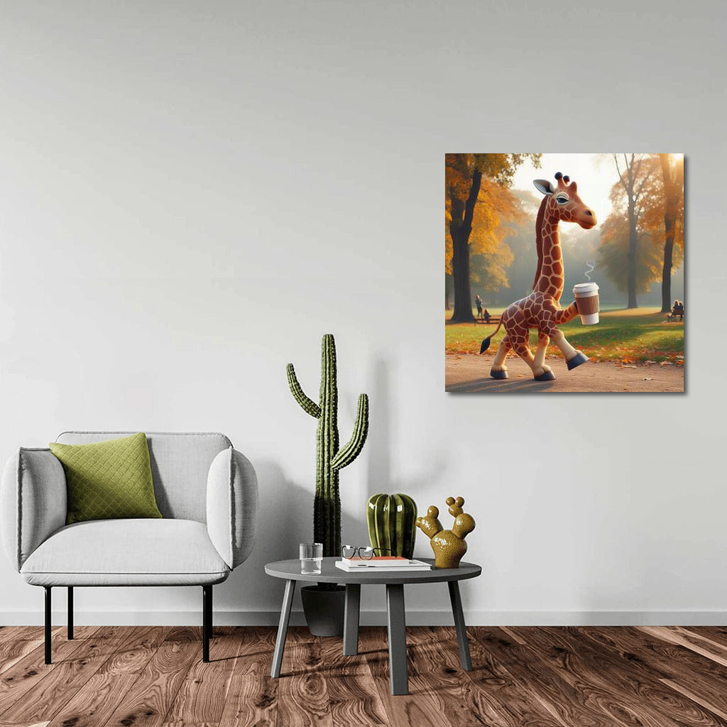Giraffe with Coffee in the Park: A Smile for Every Day