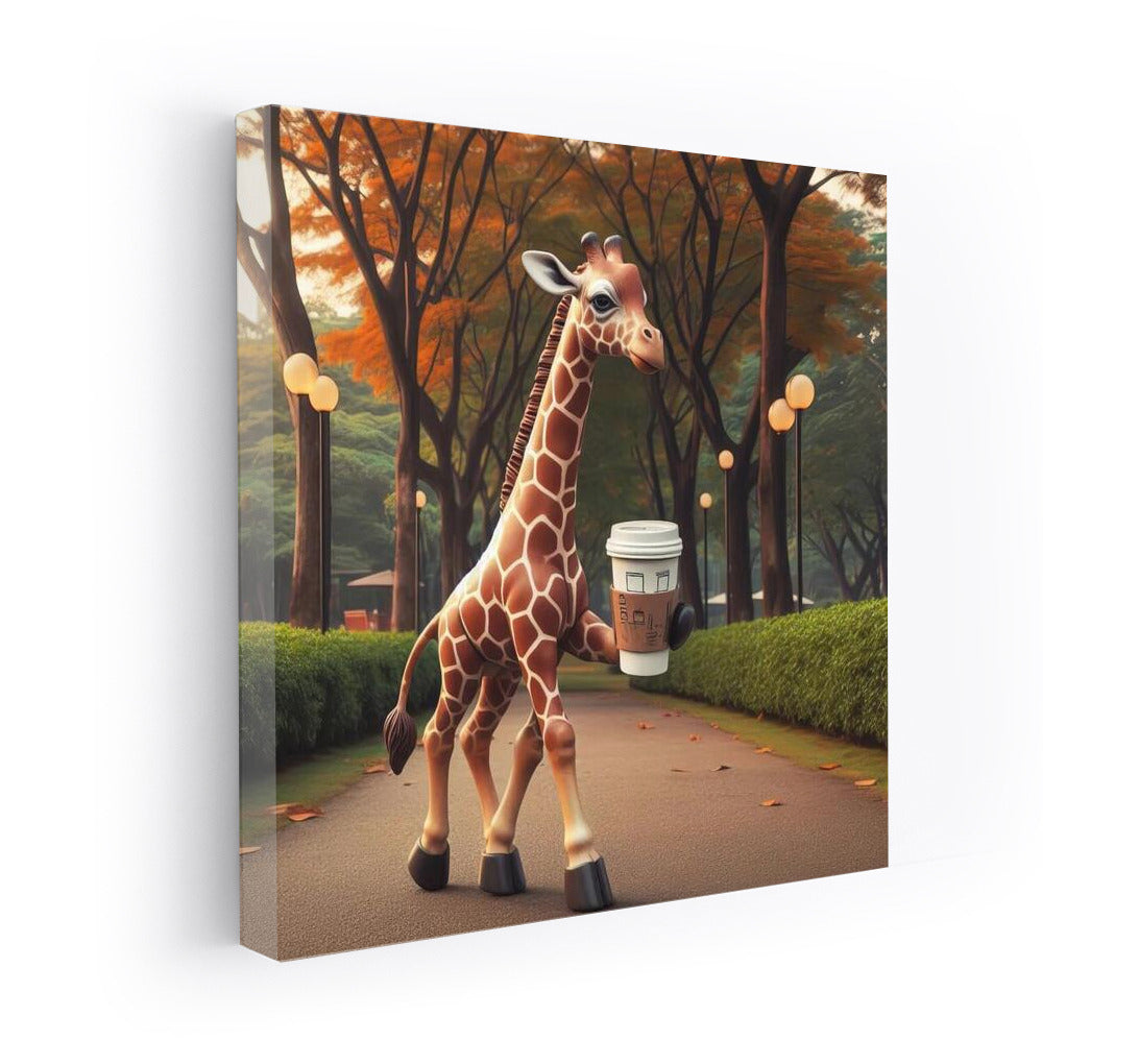 Giraffe with Coffee: A Walk in the Park