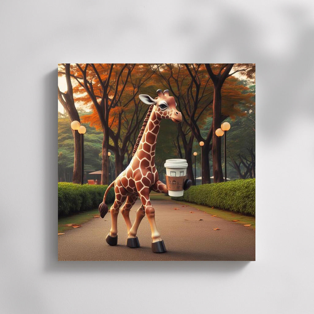 Giraffe with Coffee: A Walk in the Park