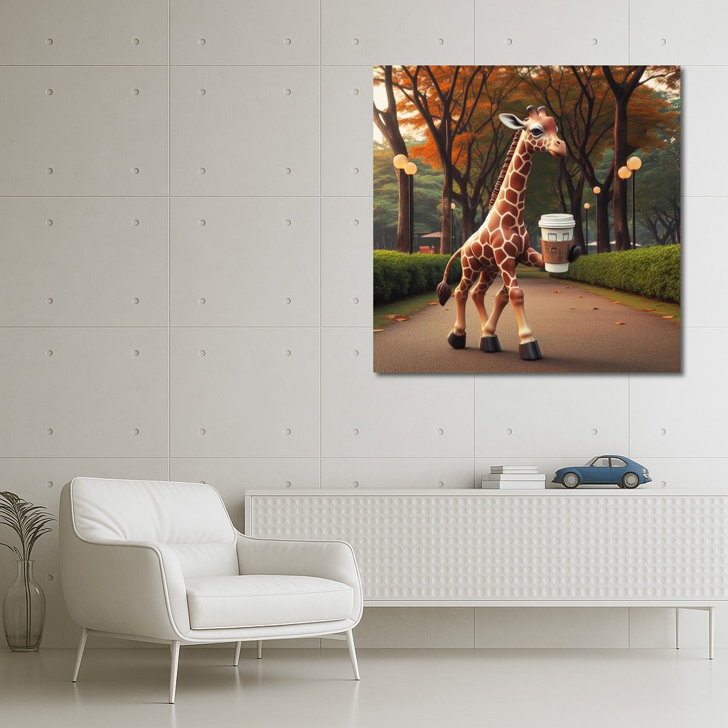 Giraffe with Coffee: A Walk in the Park