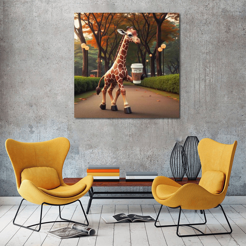 Giraffe with Coffee: A Walk in the Park
