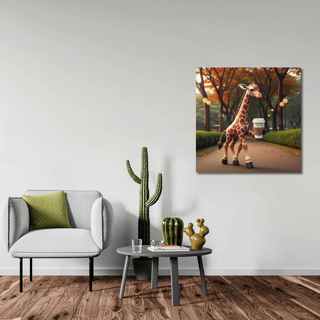 Giraffe with Coffee: A Walk in the Park
