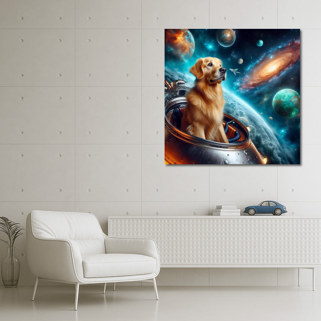 Golden Retriever's Space Adventure: Explorer of Faraway Galaxies