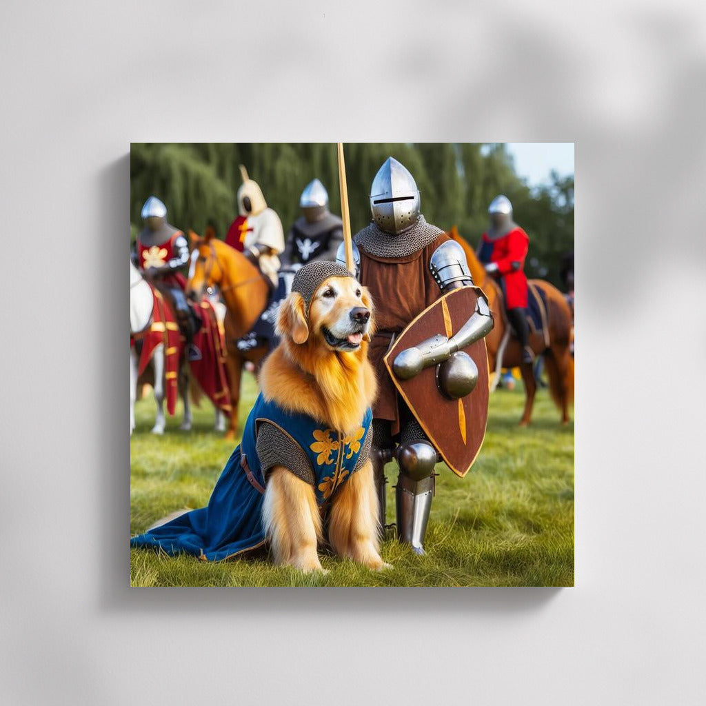 Golden Retriever at the Medieval Tournament: Glitter and Courage