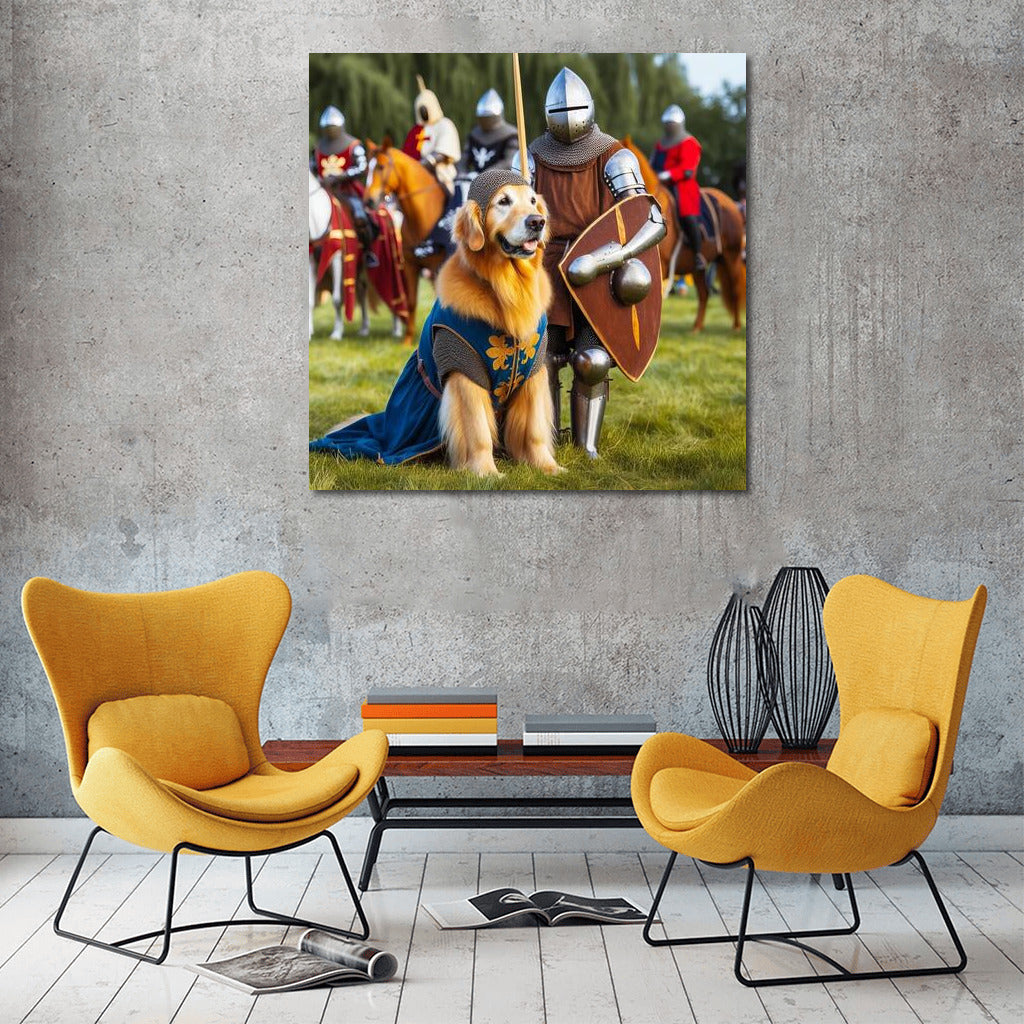Golden Retriever at the Medieval Tournament: Glitter and Courage