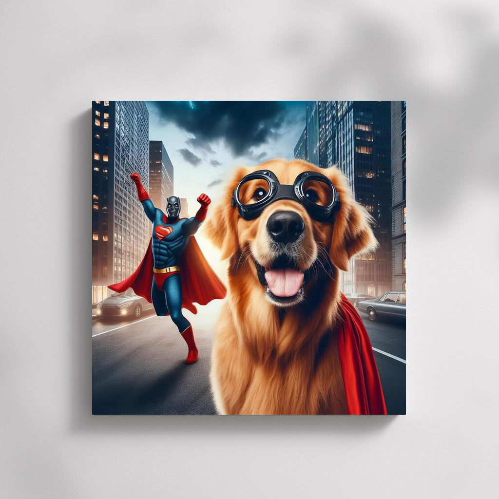 Golden Retriever Superhero: Saving the City from the Villain
