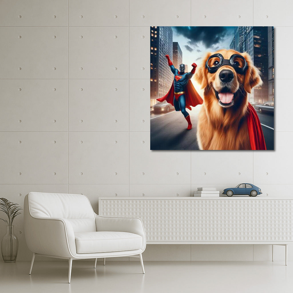 Golden Retriever Superhero: Saving the City from the Villain