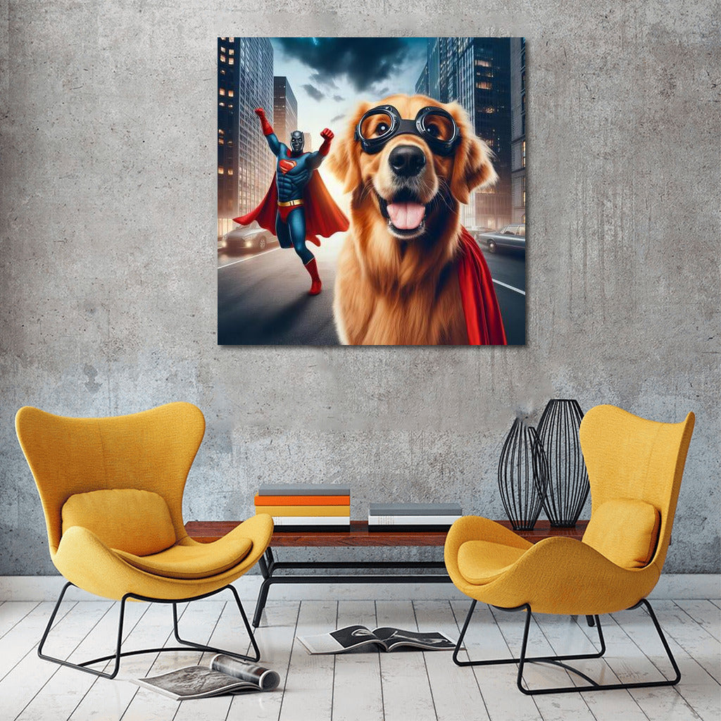 Golden Retriever Superhero: Saving the City from the Villain