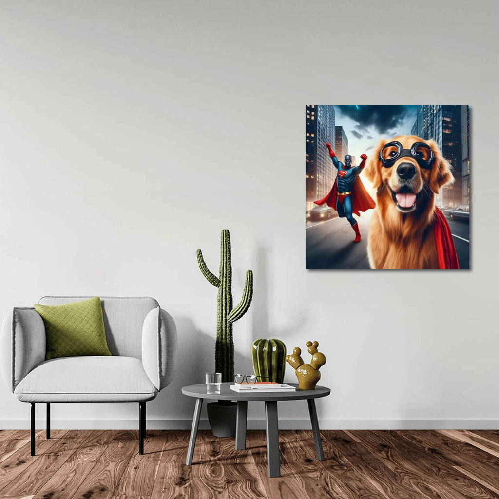 Golden Retriever Superhero: Saving the City from the Villain