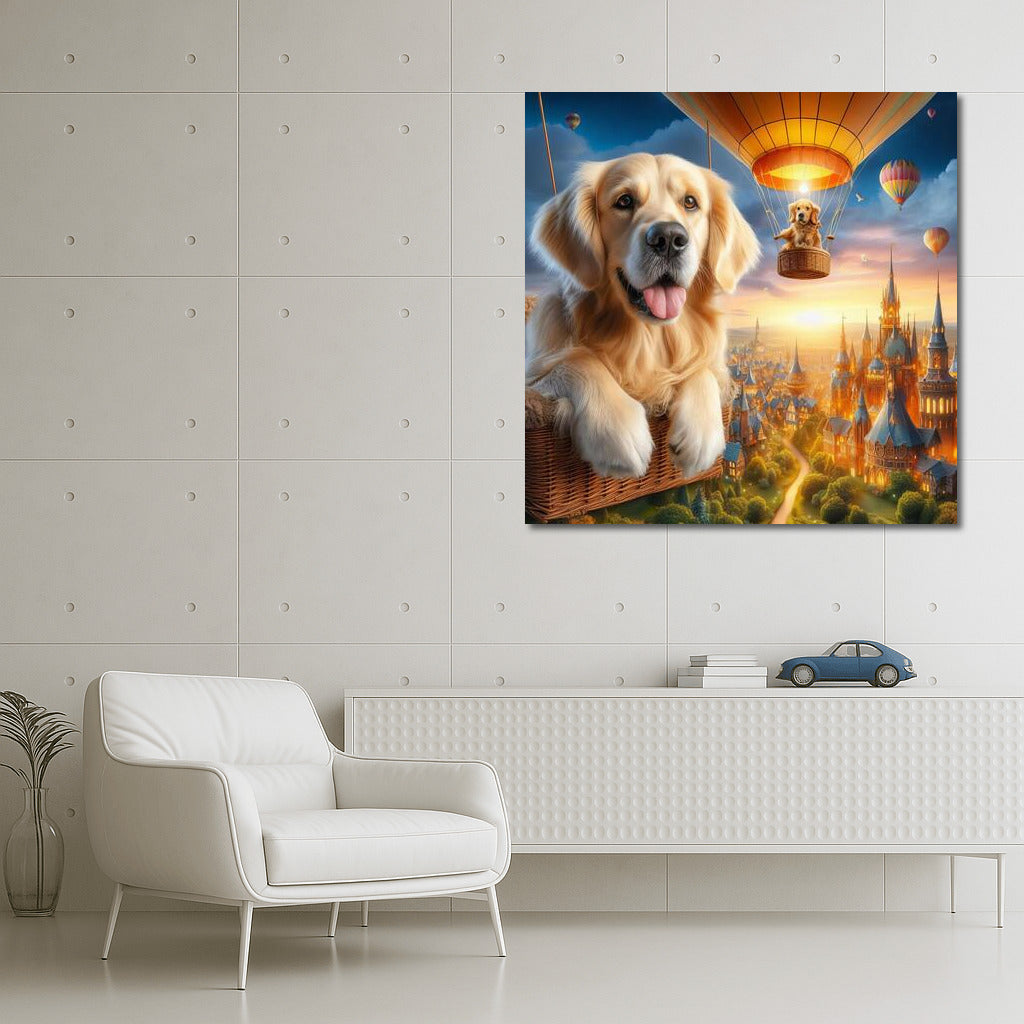 Golden Retriever in the Sky Ball over the Magic City