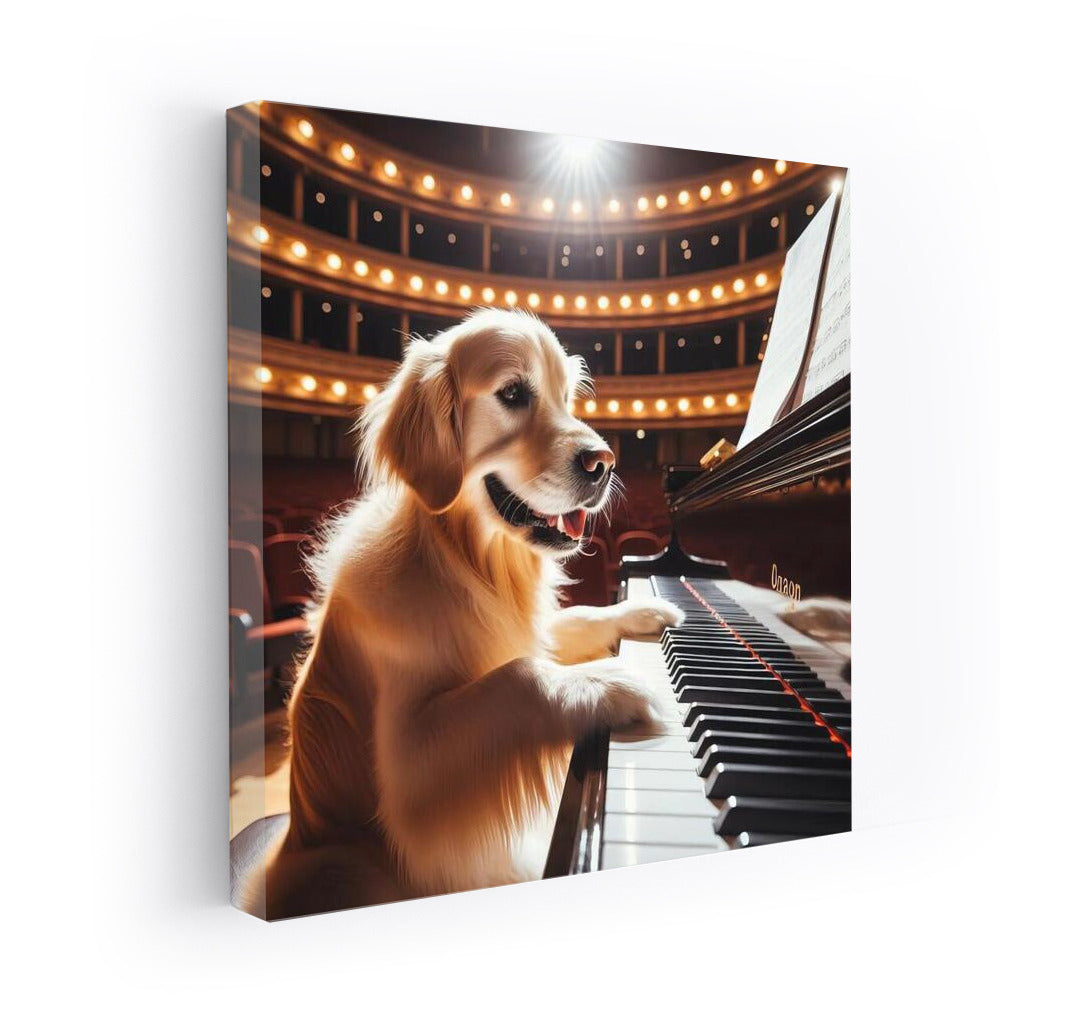 Musical Talent: Golden Retriever at the Piano in the Concert Hall