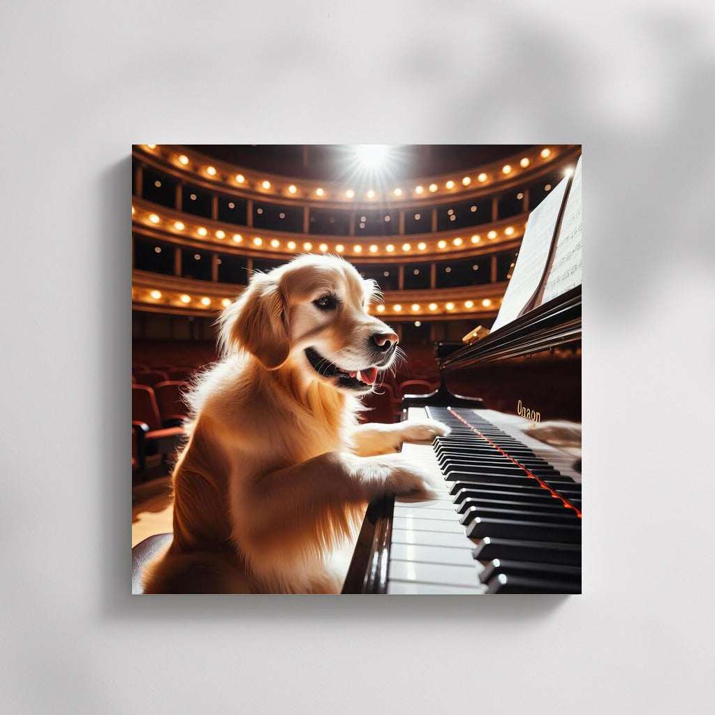 Musical Talent: Golden Retriever at the Piano in the Concert Hall