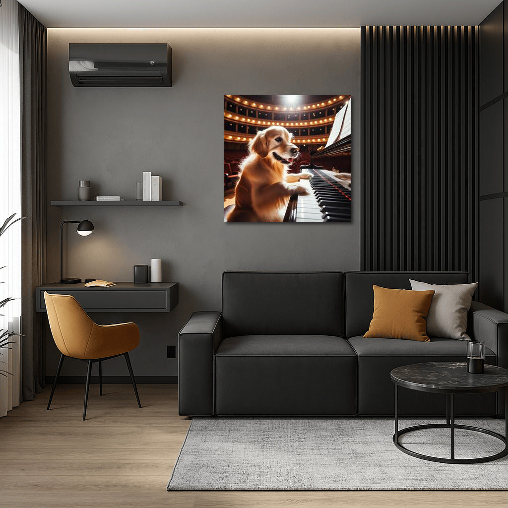 Musical Talent: Golden Retriever at the Piano in the Concert Hall