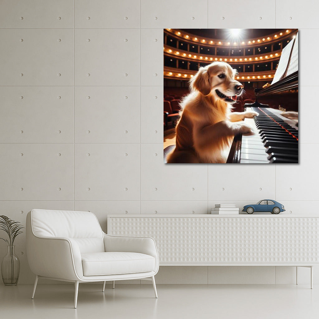 Musical Talent: Golden Retriever at the Piano in the Concert Hall