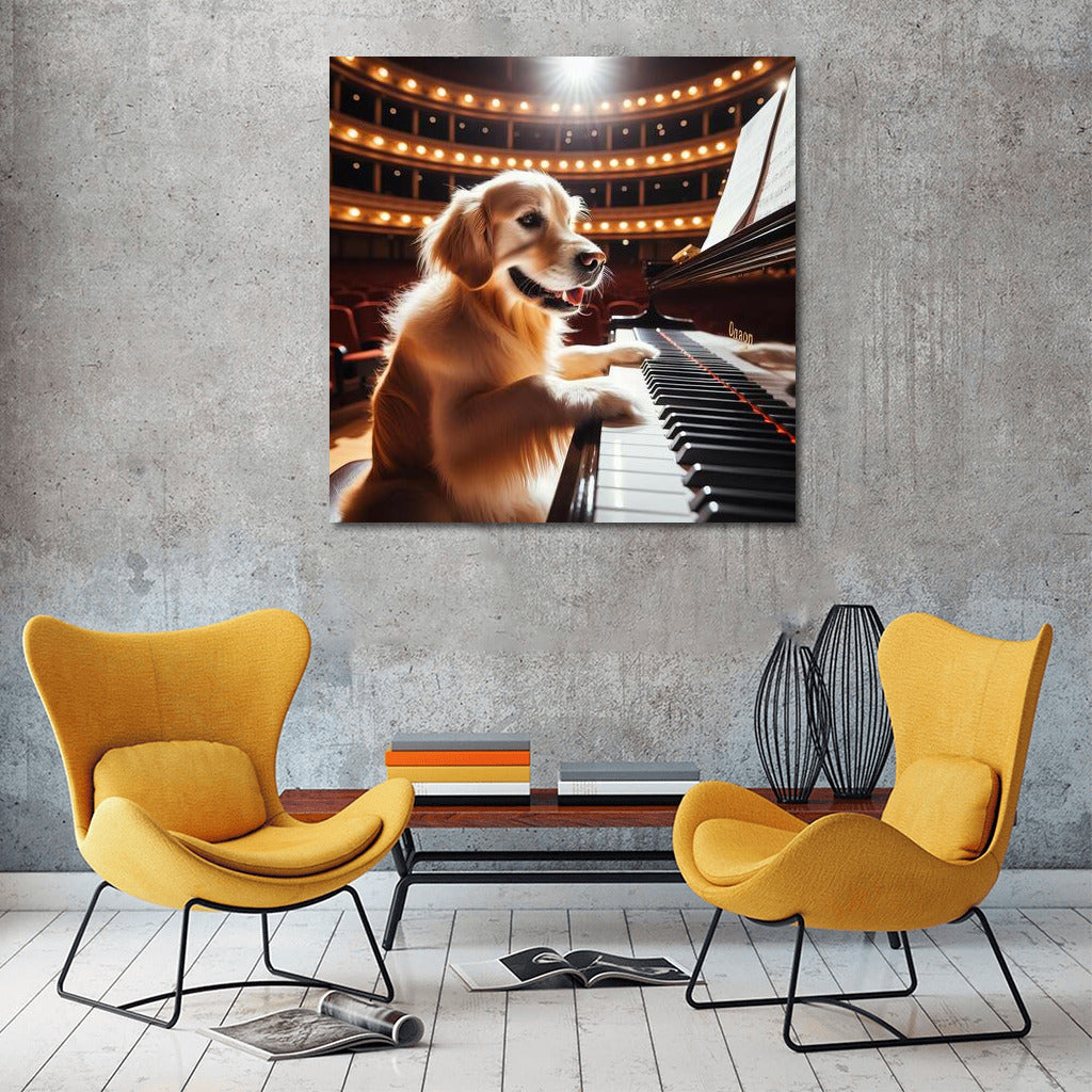 Musical Talent: Golden Retriever at the Piano in the Concert Hall