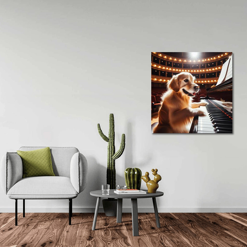 Musical Talent: Golden Retriever at the Piano in the Concert Hall