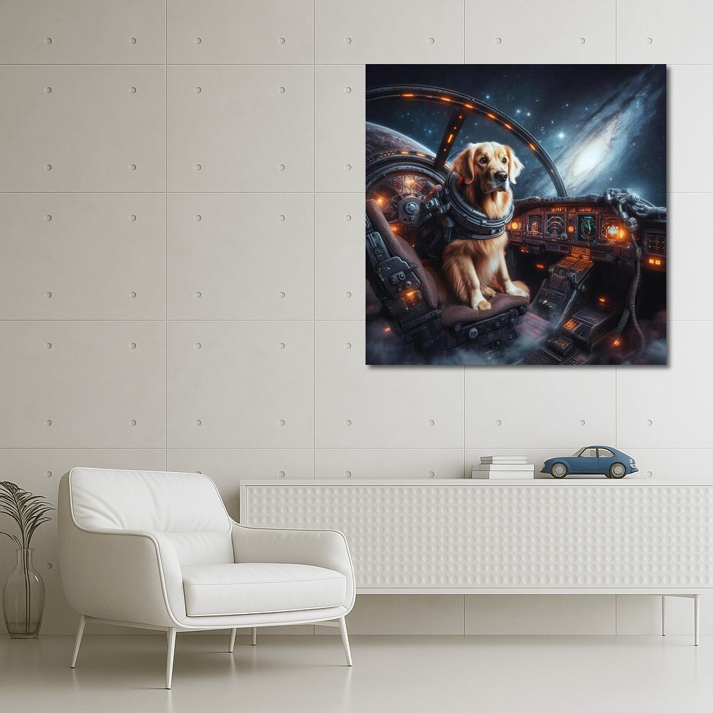 Golden Retriever Space Journey: Exploring Far Away Galaxies