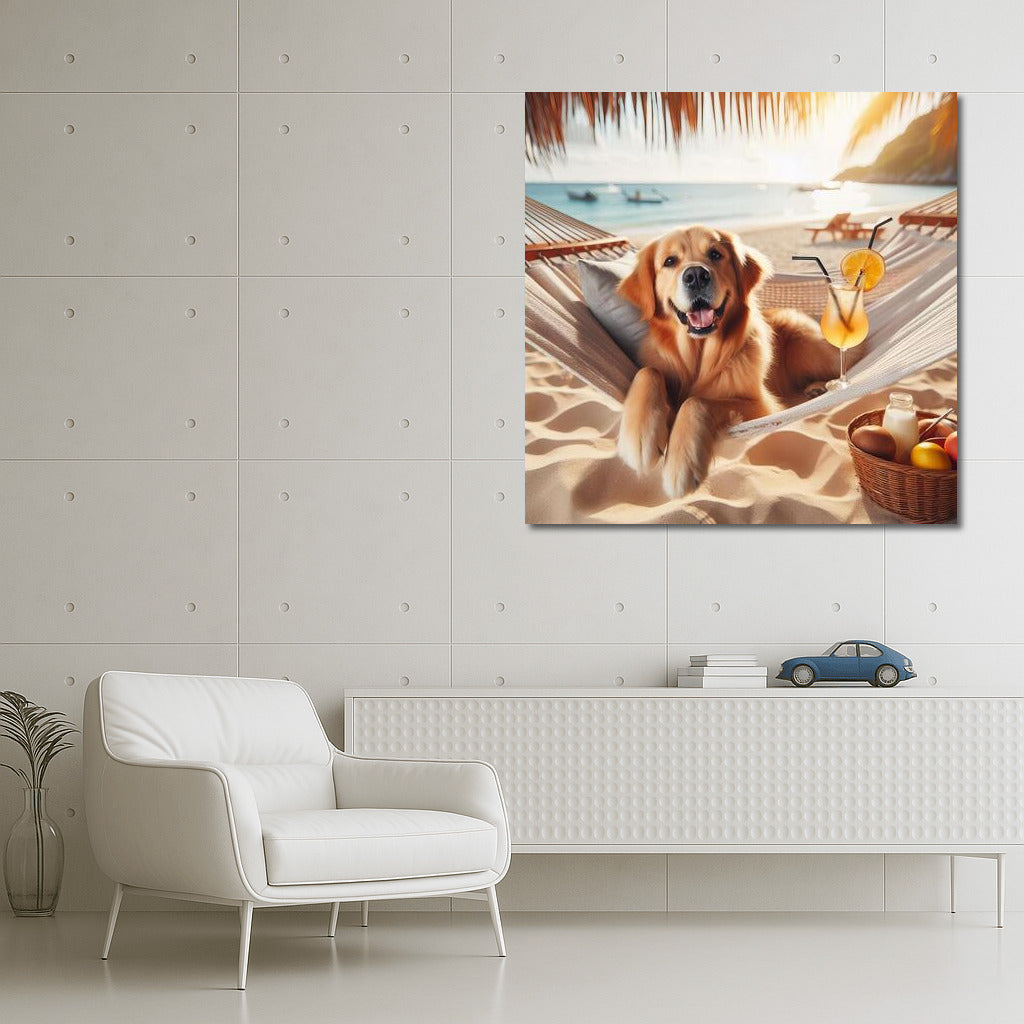 Golden Retriever on the Beach: Cocktail and Hammock