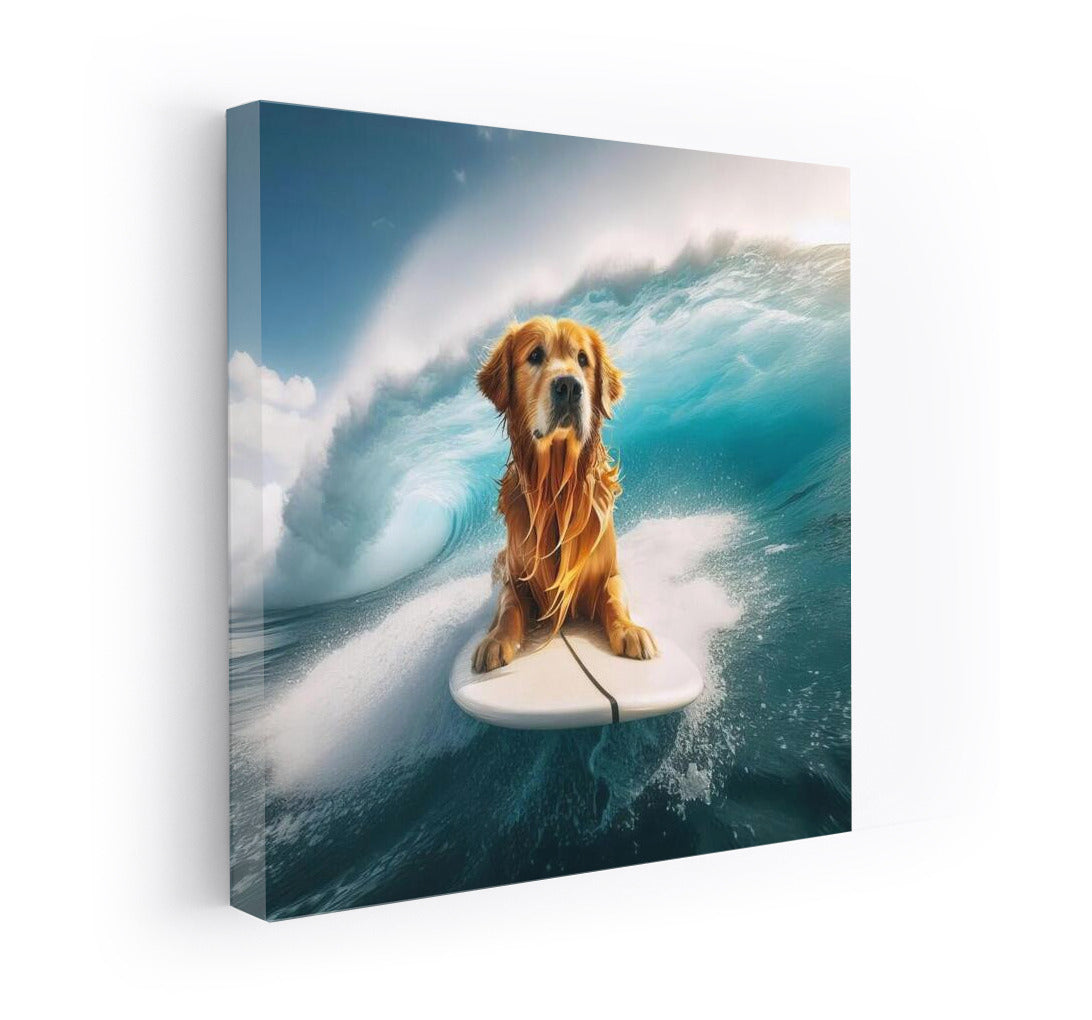 Golden Retriever on the Crest of a Wave: Surfing Adventure