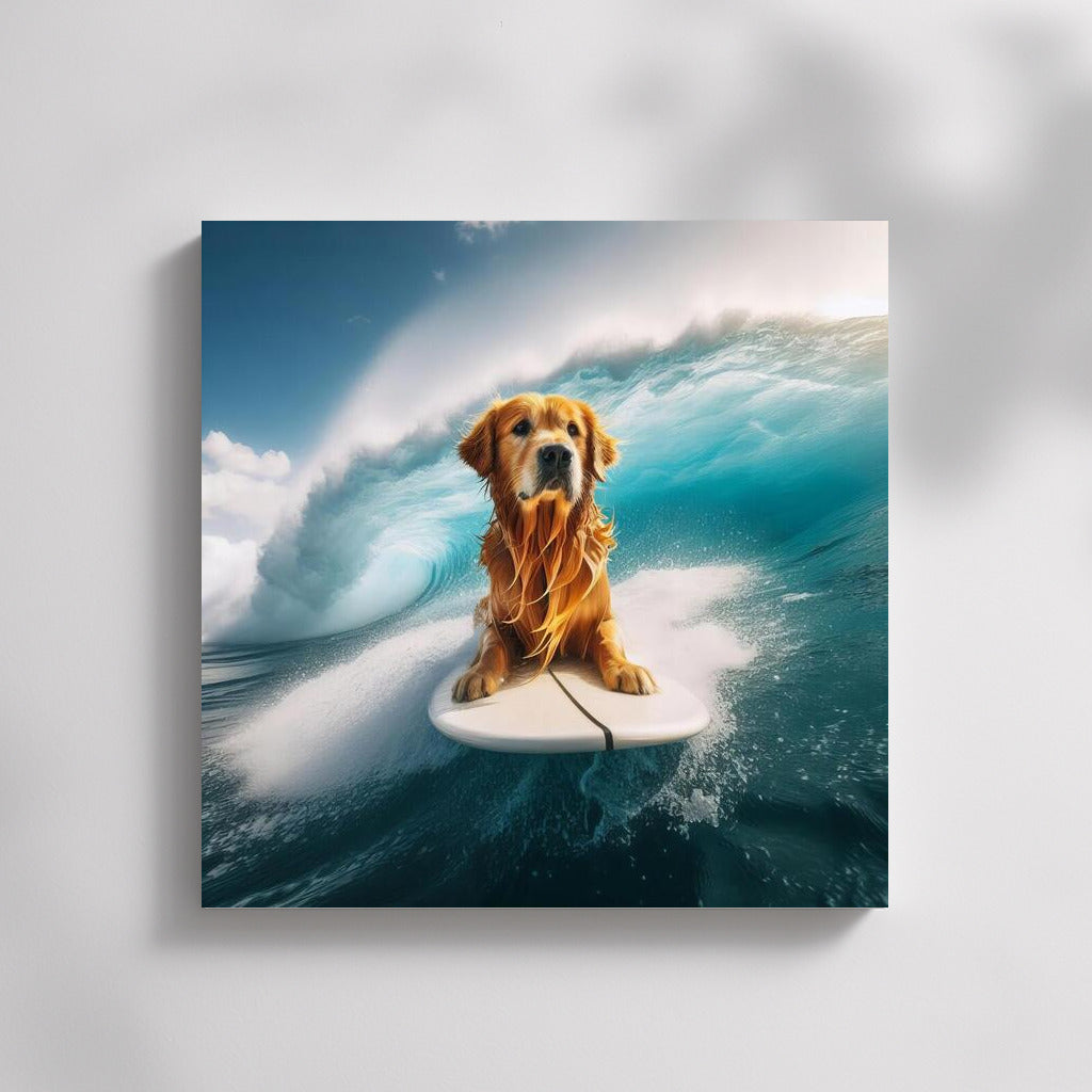 Golden Retriever on the Crest of a Wave: Surfing Adventure