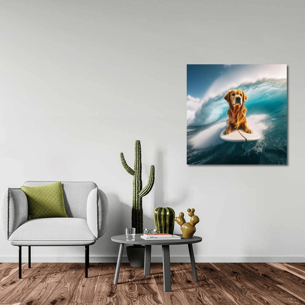 Golden Retriever on the Crest of a Wave: Surfing Adventure