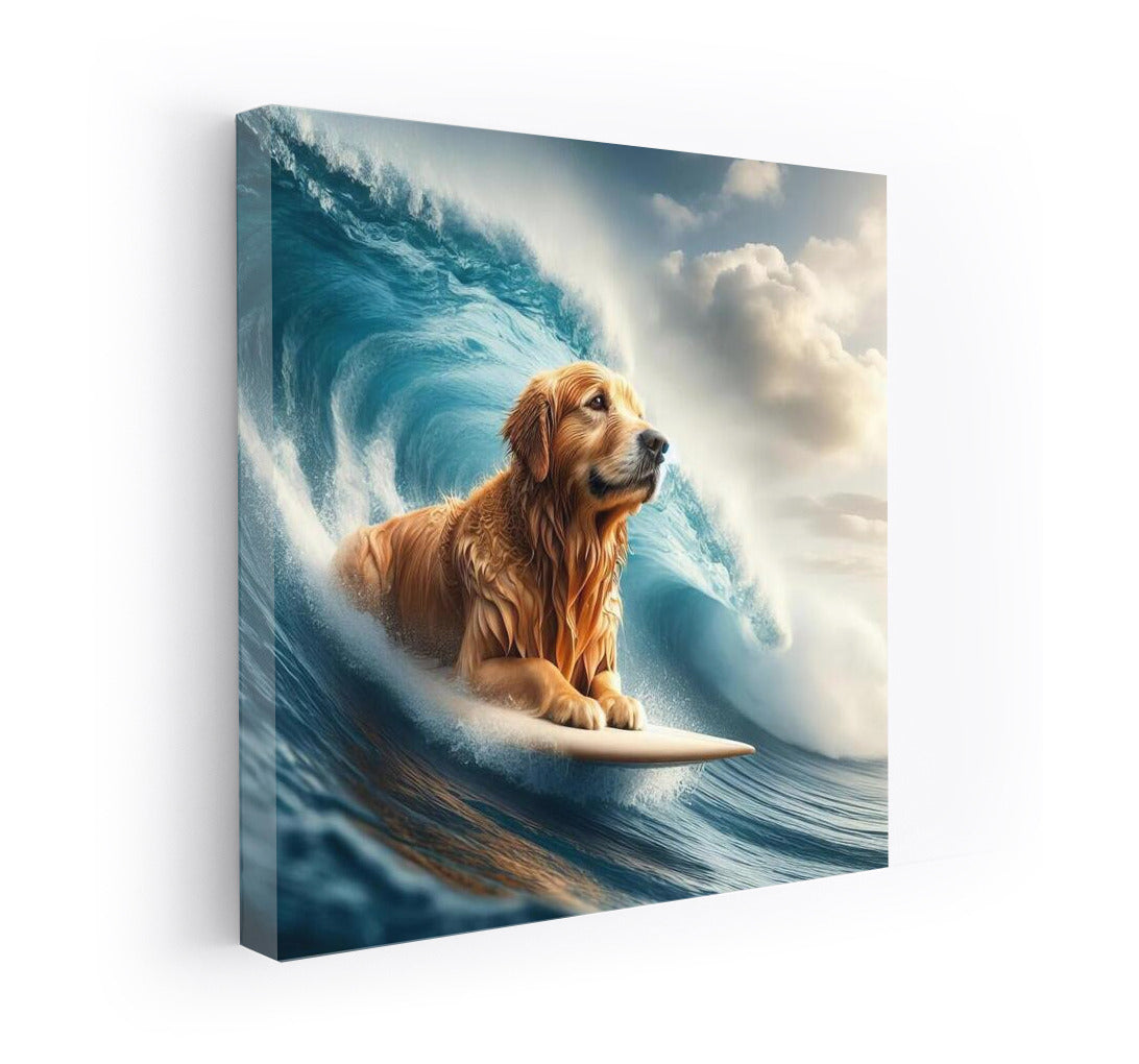 Golden Retriever Riding the Crest of a Giant Wave