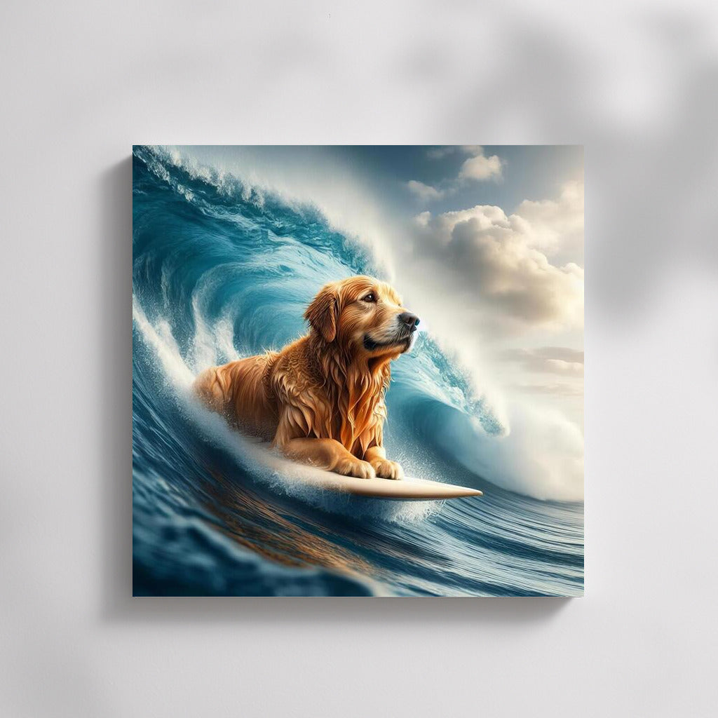 Golden Retriever Riding the Crest of a Giant Wave