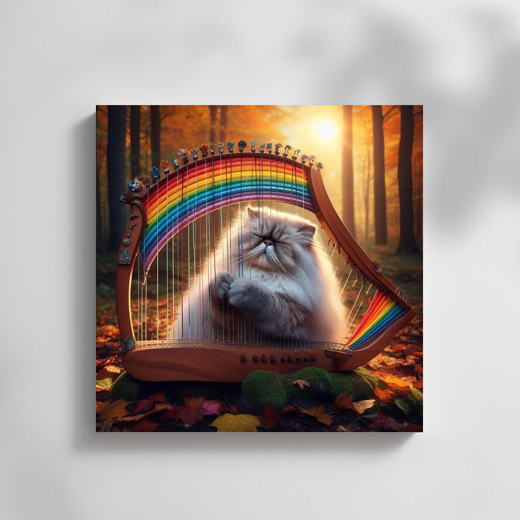 Himalayan Cat on Rainbow Harp: Melodies That Bring Nature to Life