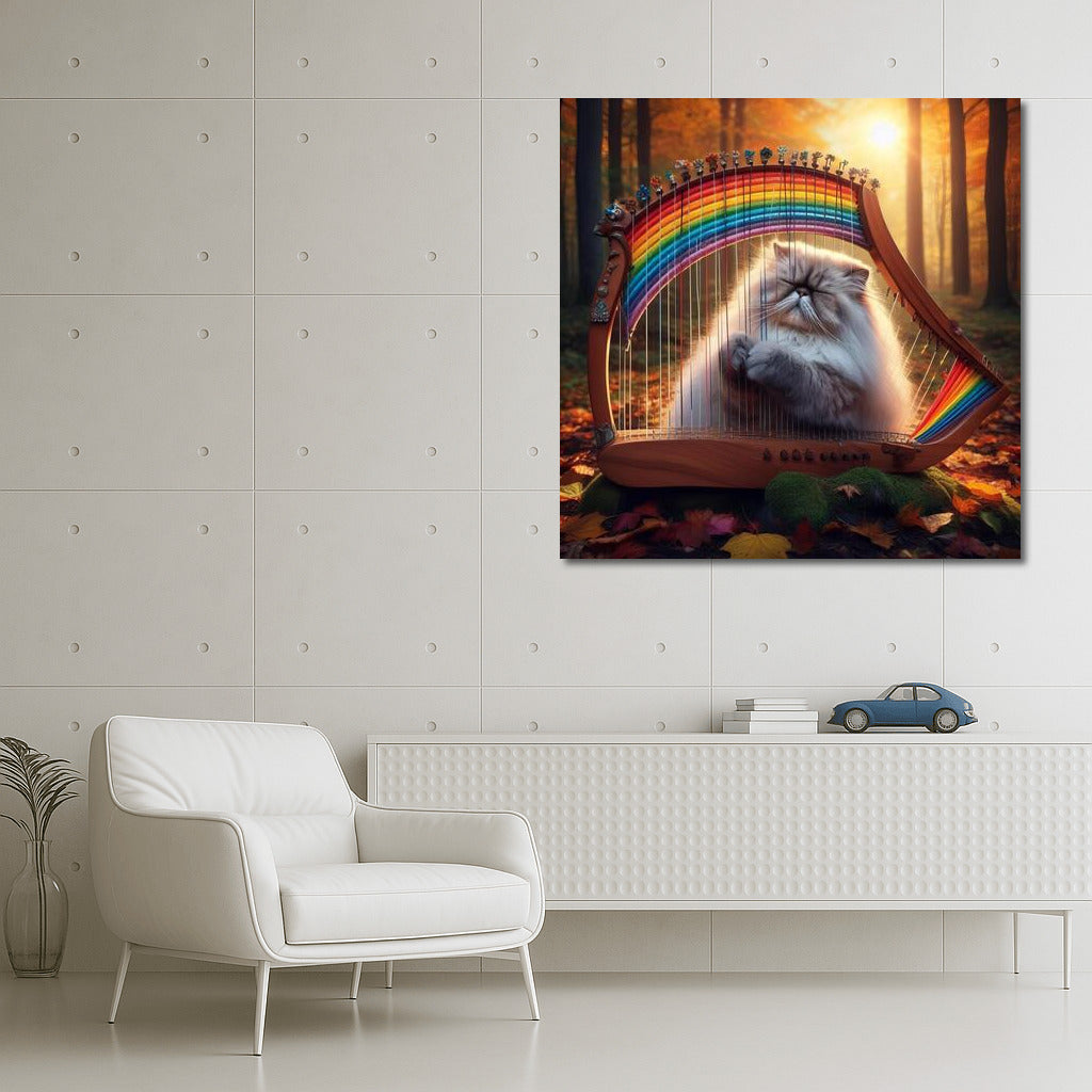 Himalayan Cat on Rainbow Harp: Melodies That Bring Nature to Life
