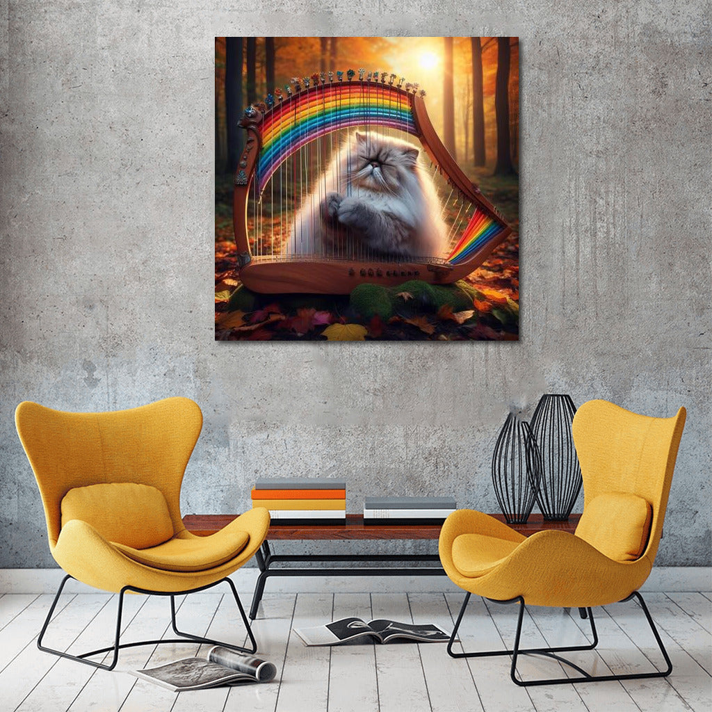 Himalayan Cat on Rainbow Harp: Melodies That Bring Nature to Life