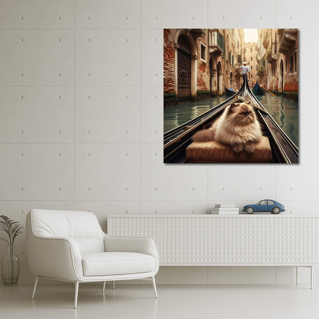 Himalayan Cat on Gondola: The Tranquility of Venice Canals