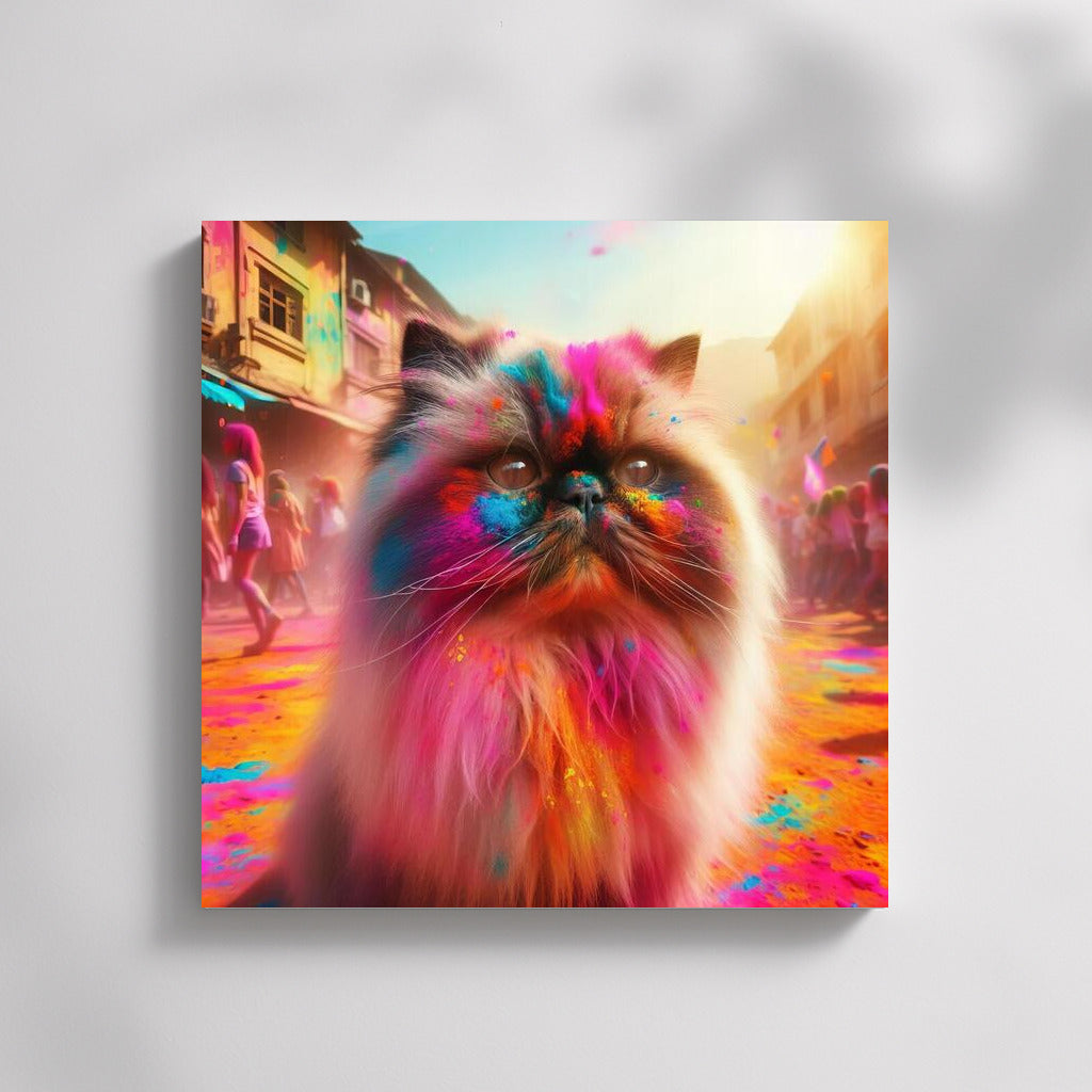 Himalayan Cat in Bright Holi Colours: The Fluffy Hero of the Festival