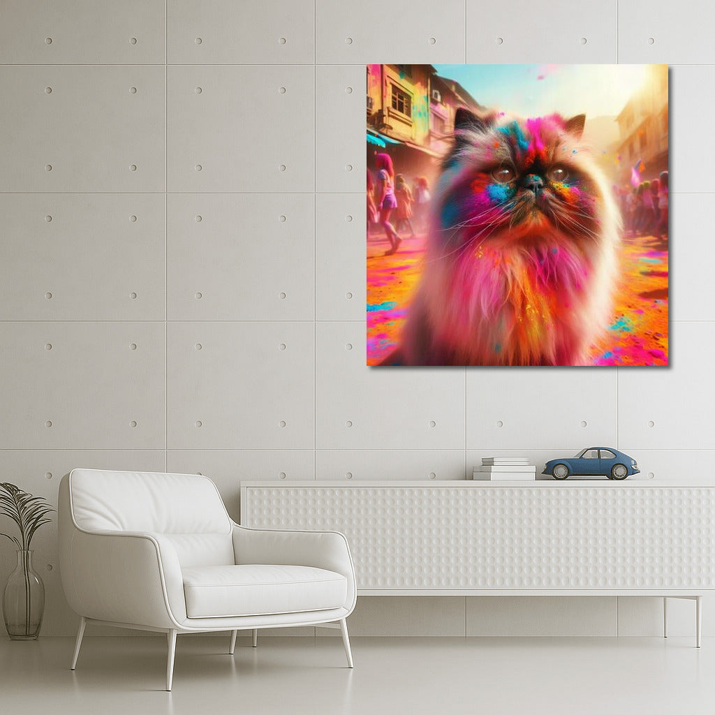 Himalayan Cat in Bright Holi Colours: The Fluffy Hero of the Festival