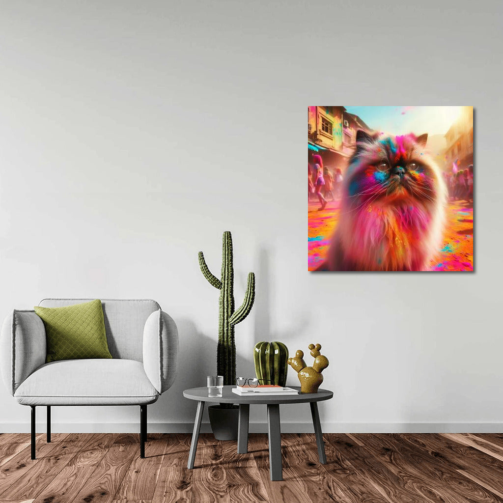 Himalayan Cat in Bright Holi Colours: The Fluffy Hero of the Festival