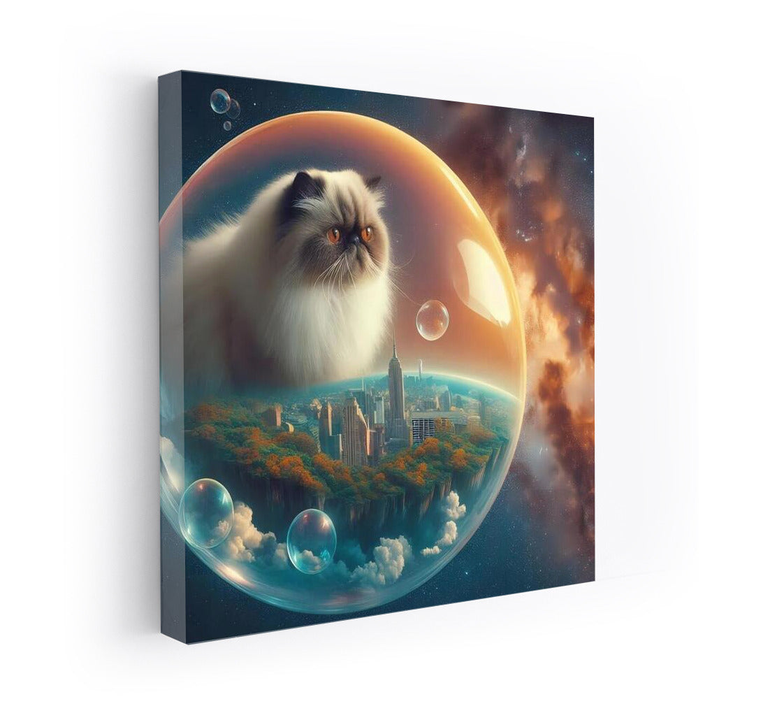 Himalayan cat's space journey in a soap bubble