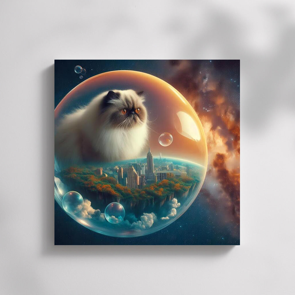Himalayan cat's space journey in a soap bubble
