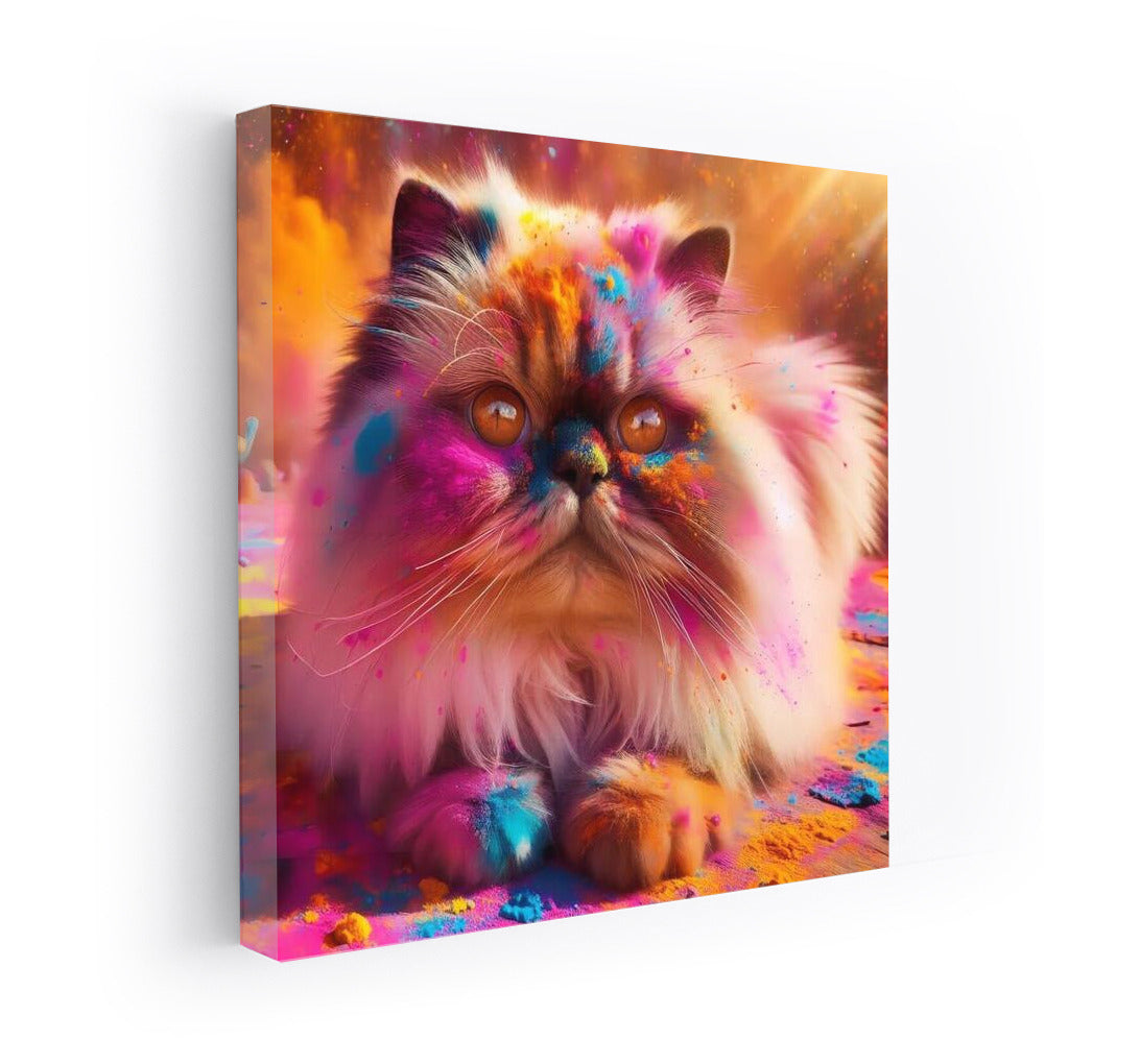 Fluffy Himalayan Cat in Holi's Vortex of Colors