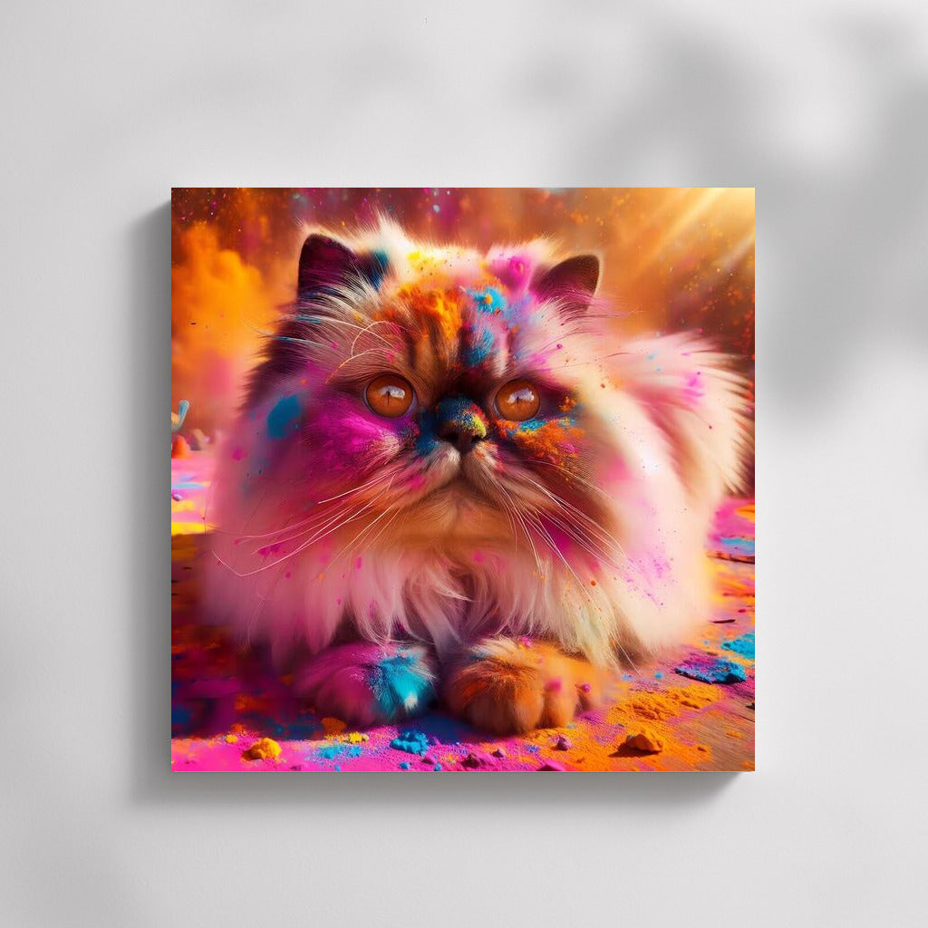 Fluffy Himalayan Cat in Holi's Vortex of Colors