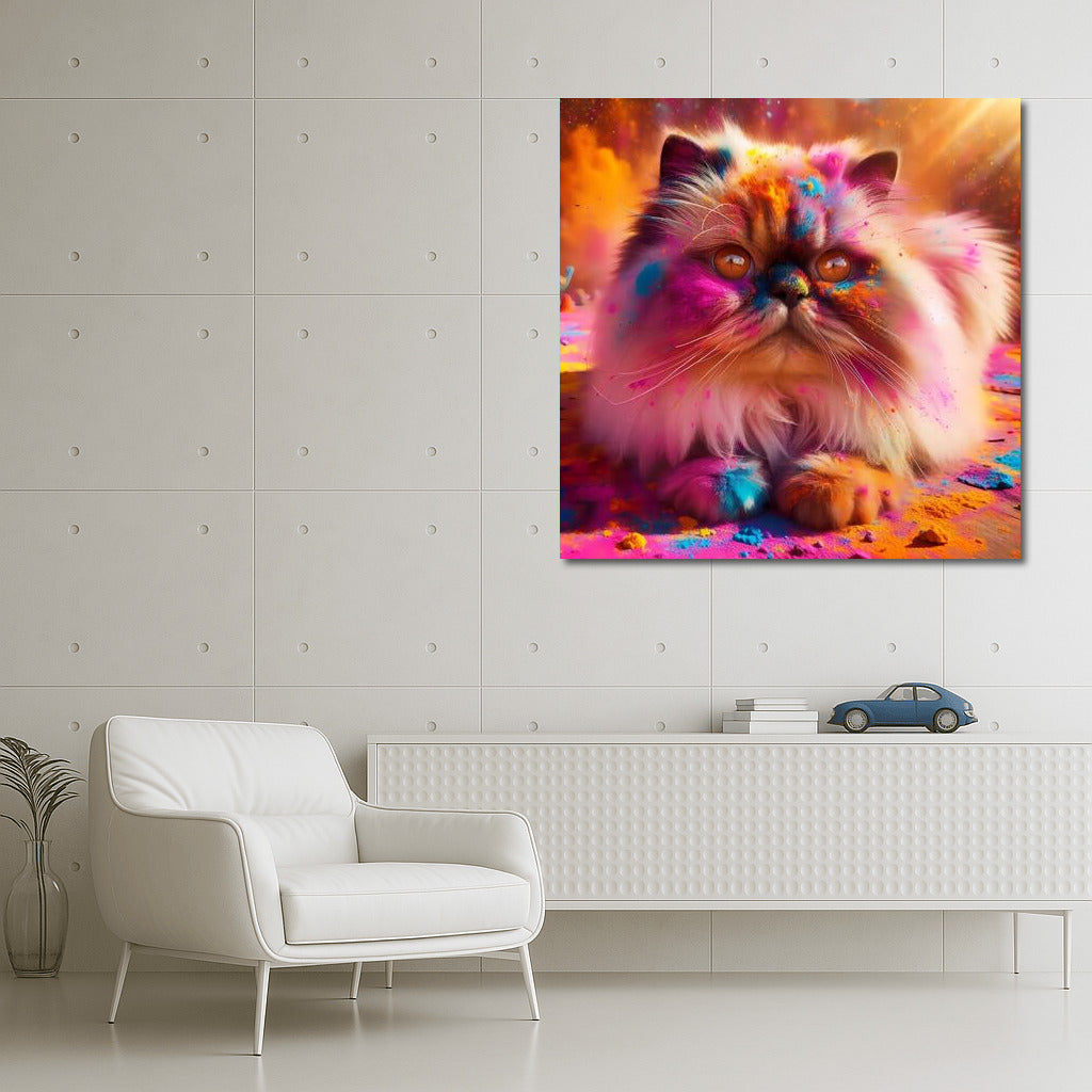 Fluffy Himalayan Cat in Holi's Vortex of Colors