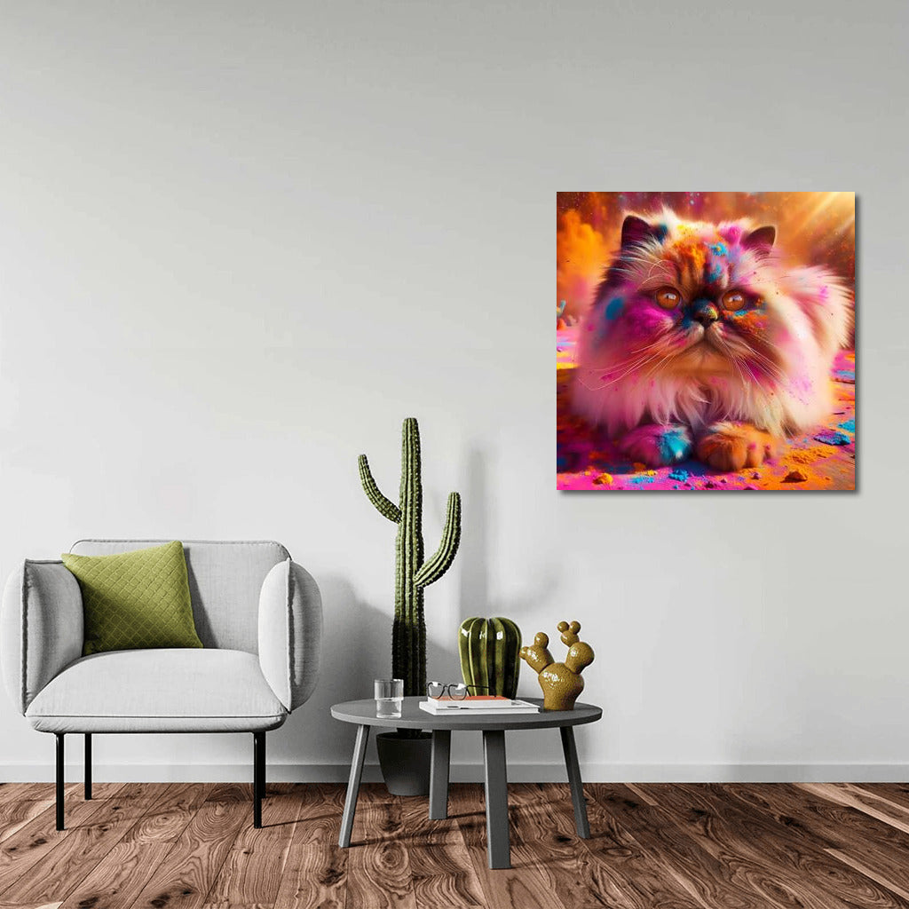 Fluffy Himalayan Cat in Holi's Vortex of Colors
