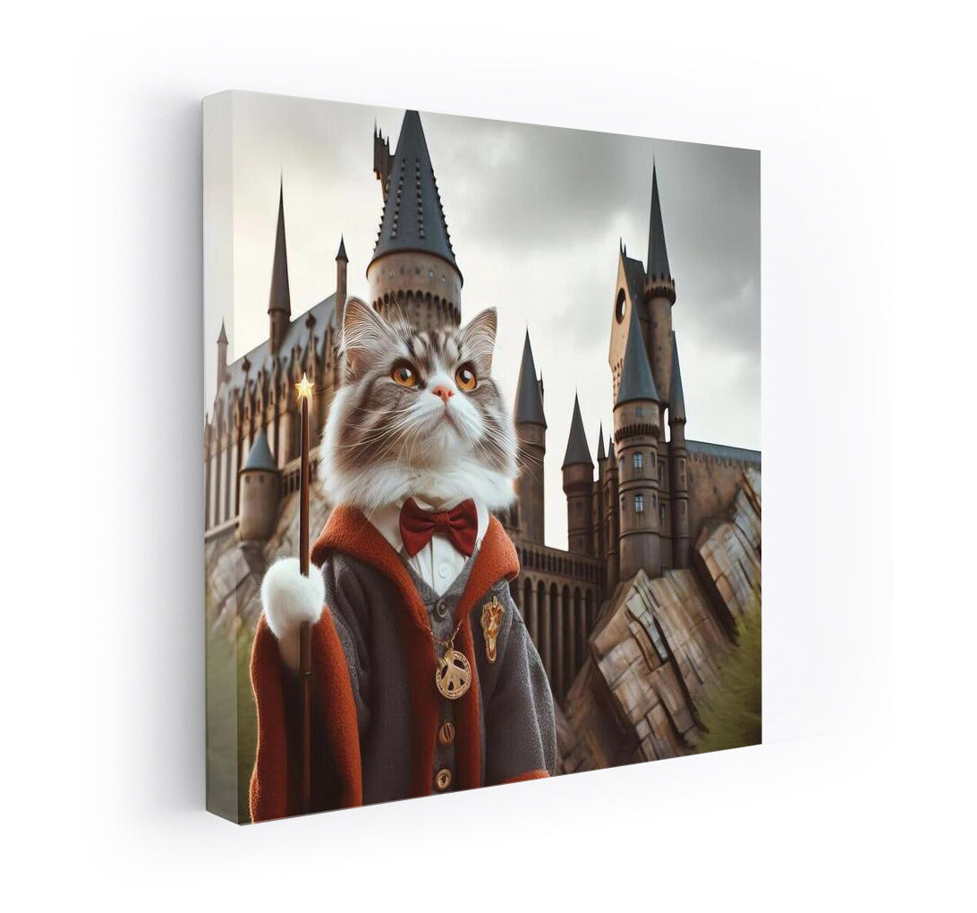Magical Wizard Cat at Hogwarts Walls: Harry Potter Style